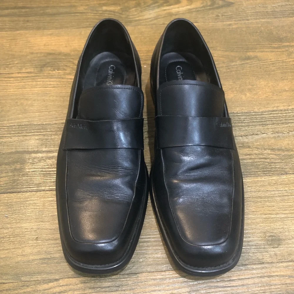 Calvin Klein Black Leather‎ Hervey Shoes Sz. 10.5